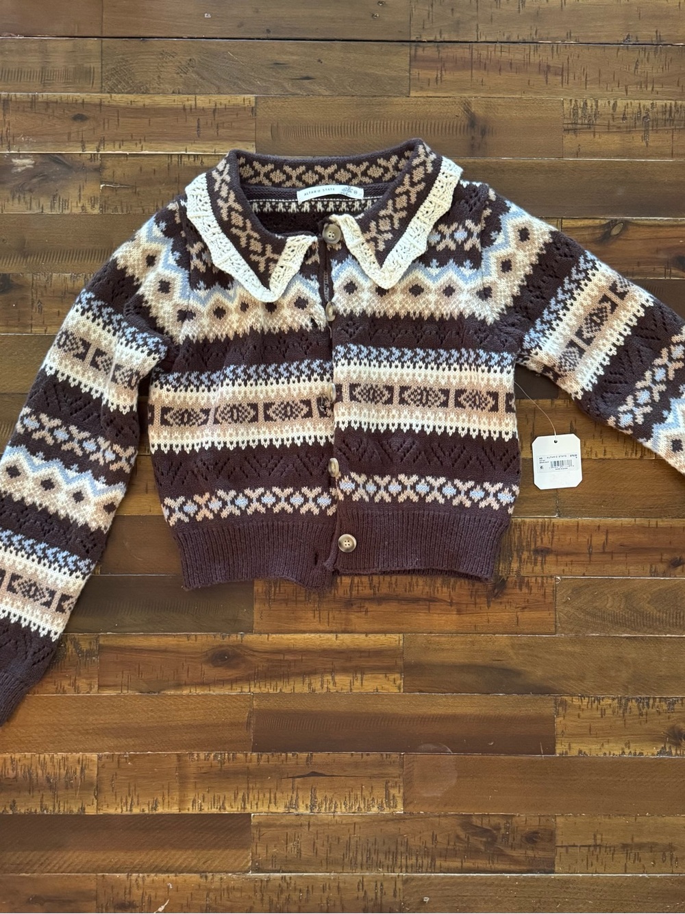 Altar'd State Brown and Cream Fair Isle Cardigan